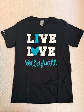 Gildan Black T‑Shirt with White and Teal Graphic